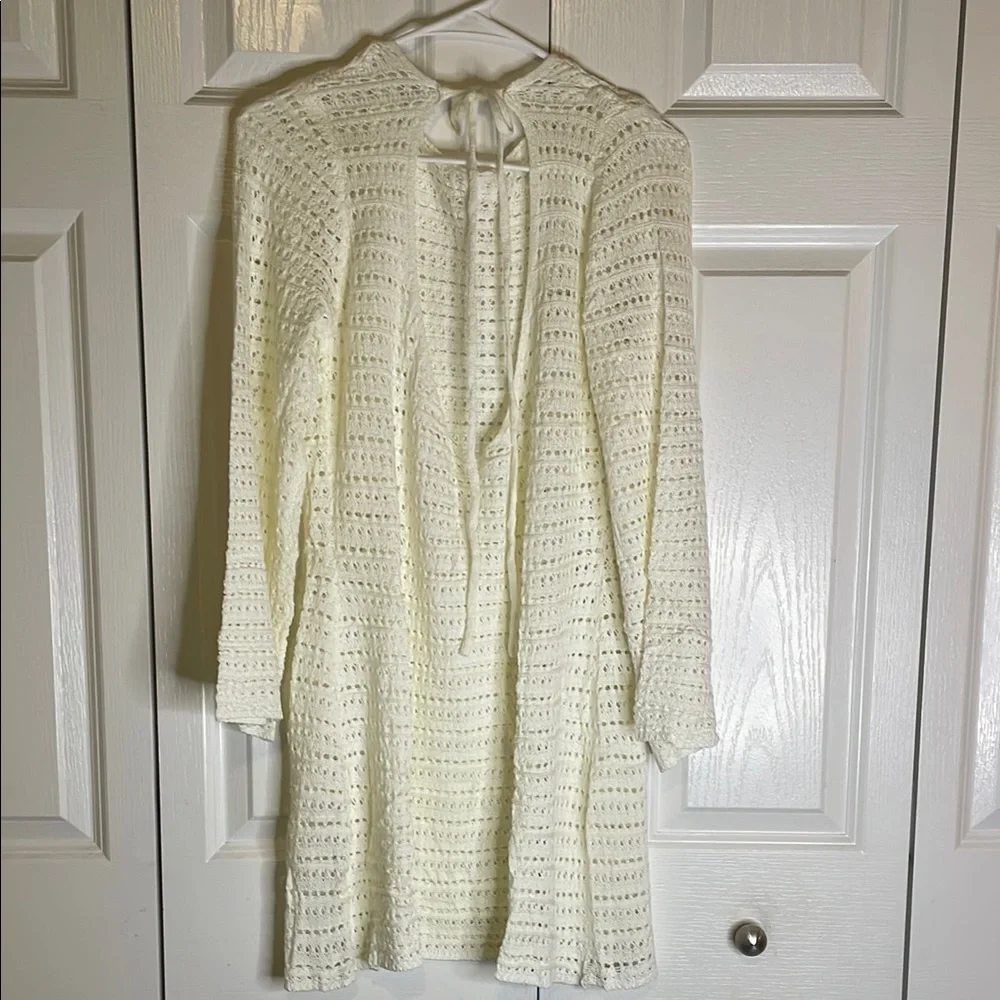 Crochet Knit Tie Closure Cover-Up, Women’s L, Cream